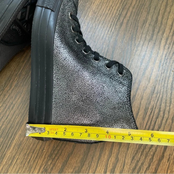 NEW Converse CT All Star Lux Hidden Heel Wedge Silver Sparkle Black 550669C - Picture 10 of 12